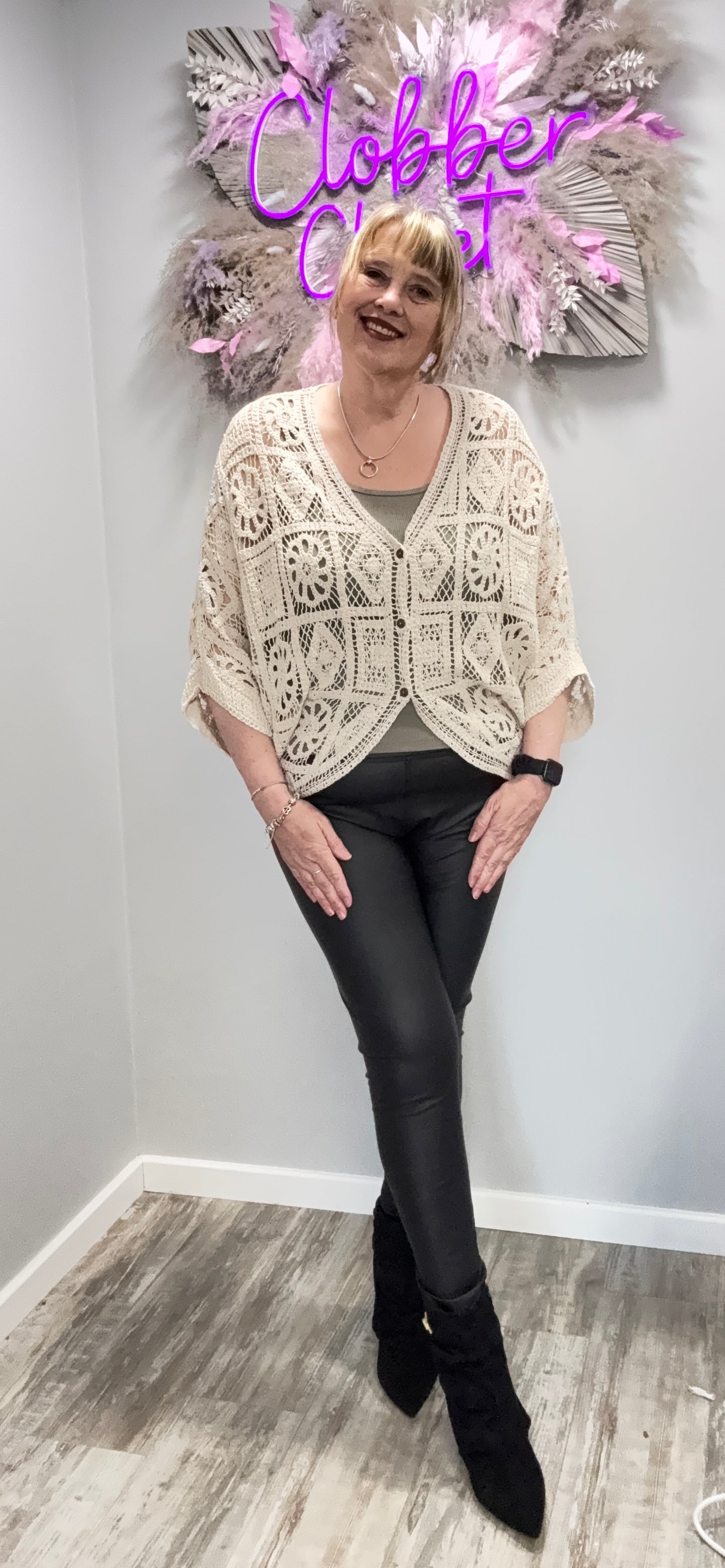 Jessica Curved Hem Crochet Cotton Cardigan