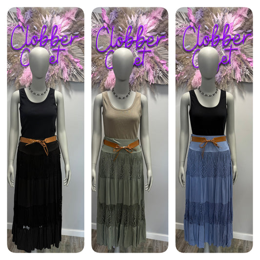 Esmeralda Gypsy Tiered Crochet Maxi Skirt