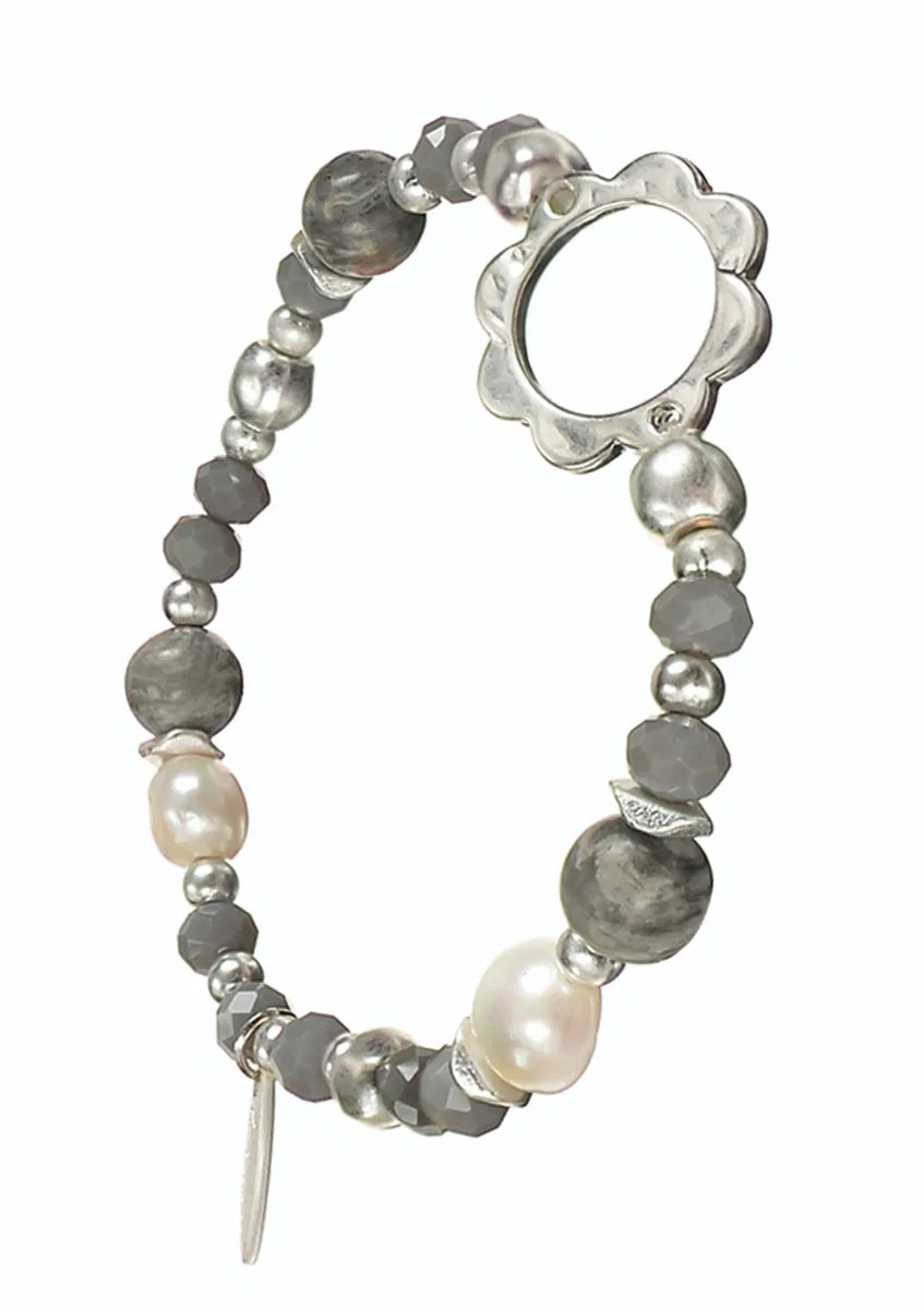 Flower Power with Grey Howlite/Pearl & Crystal - Silver