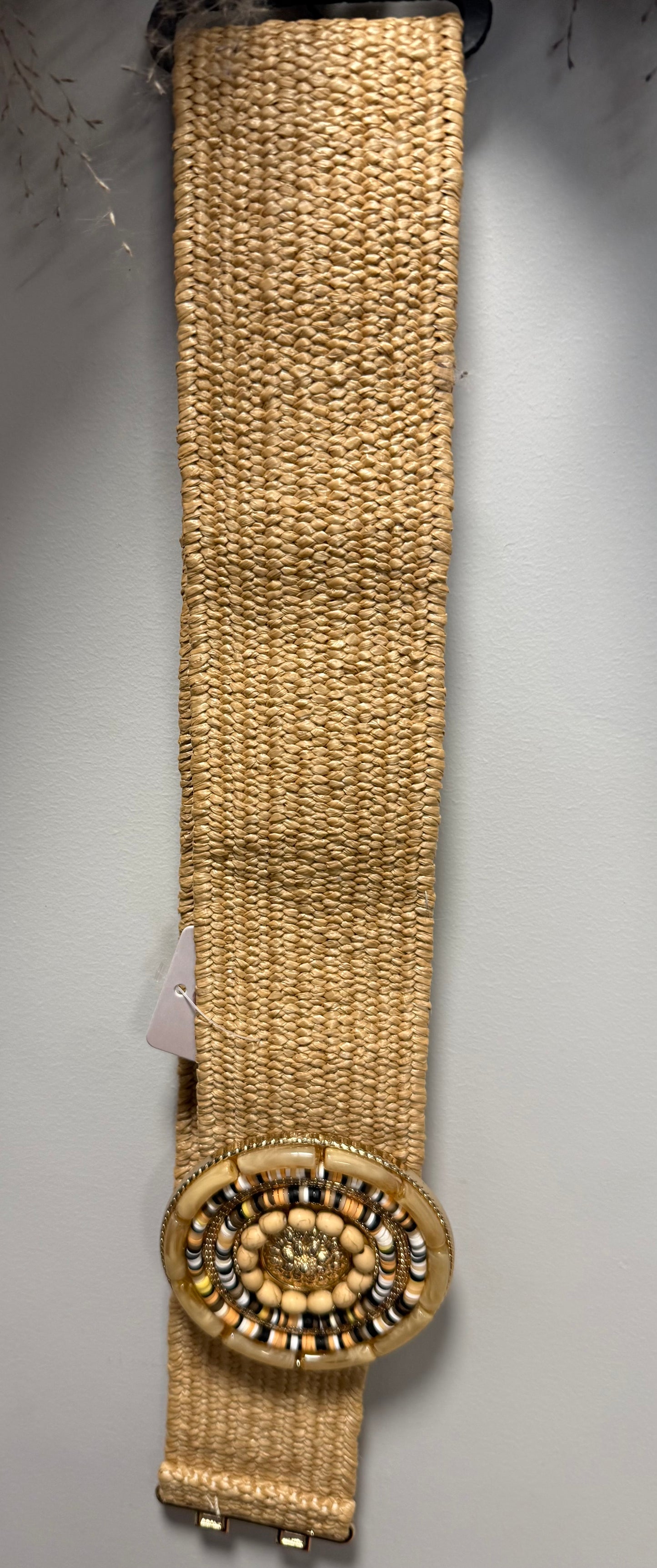 Circle Shell Embellished Straw Stretch Waist Belt