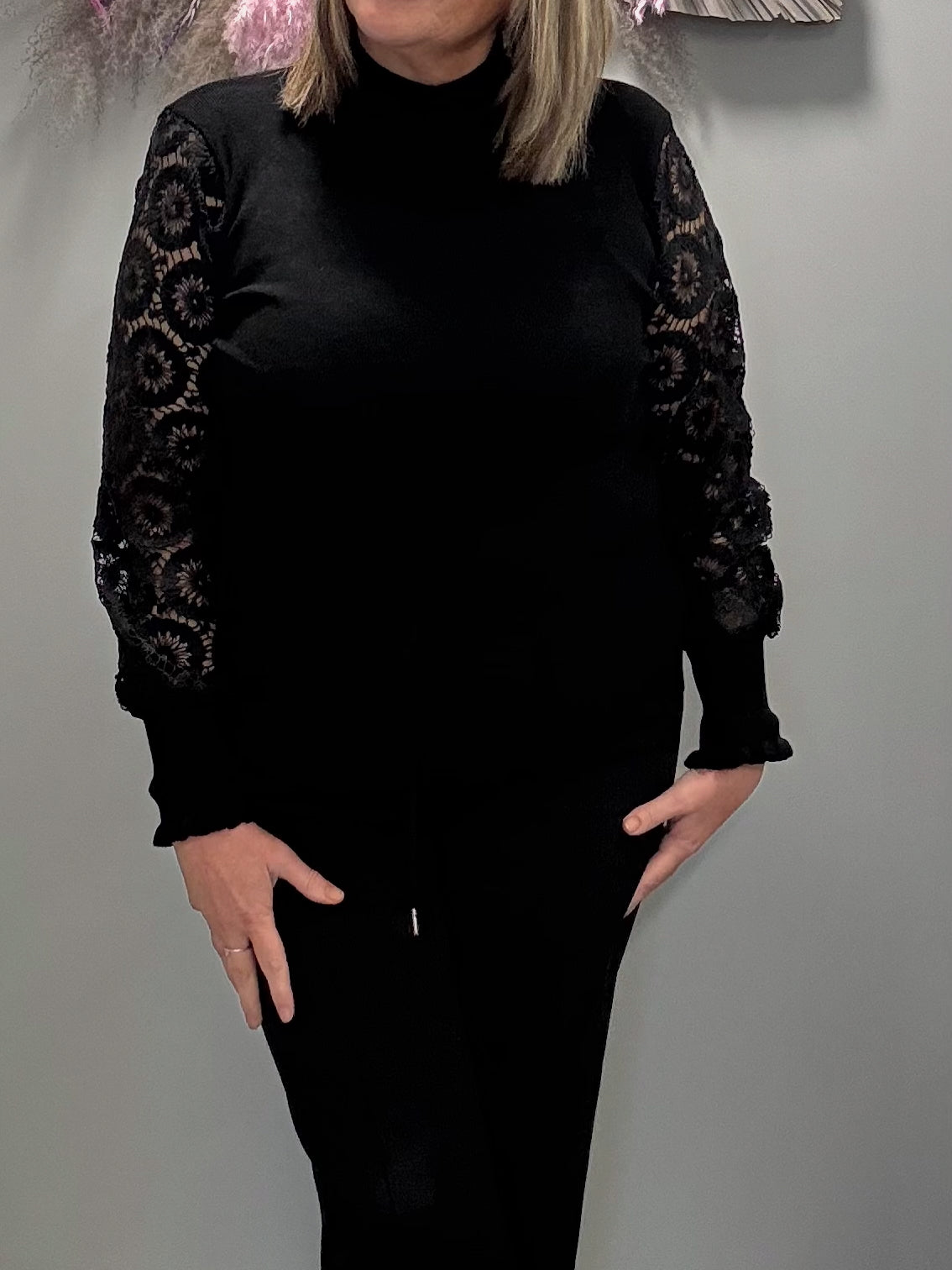 Mariposa - Soft Knit Turtle Neck with Crochet Lace Sleeves