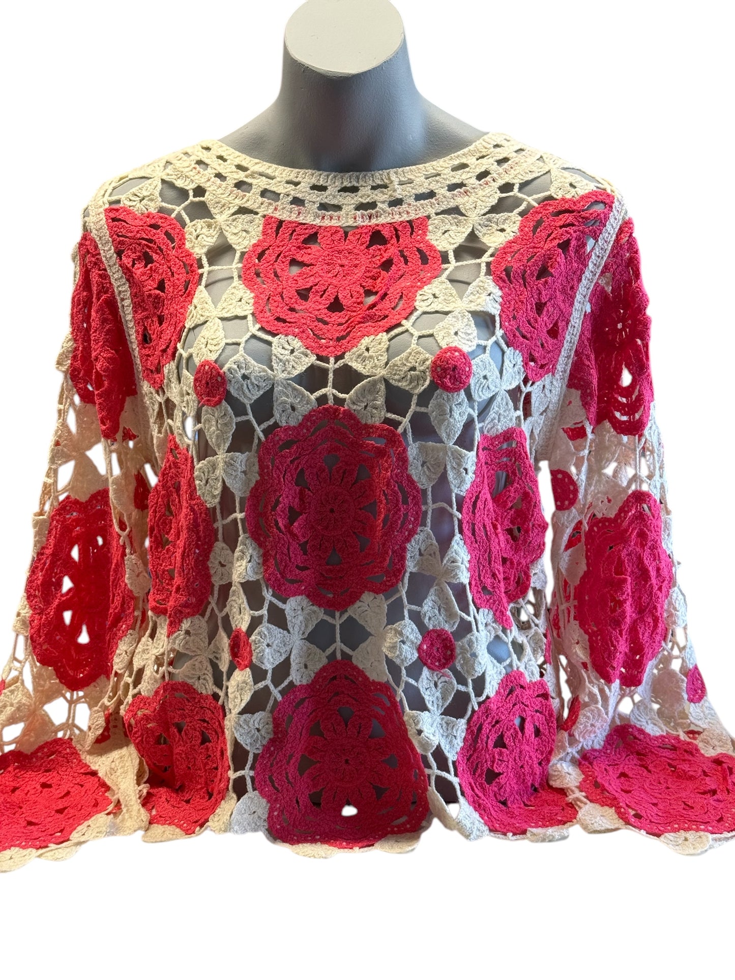 Darcey Coloured Flower Long Sleeved Crochet Top