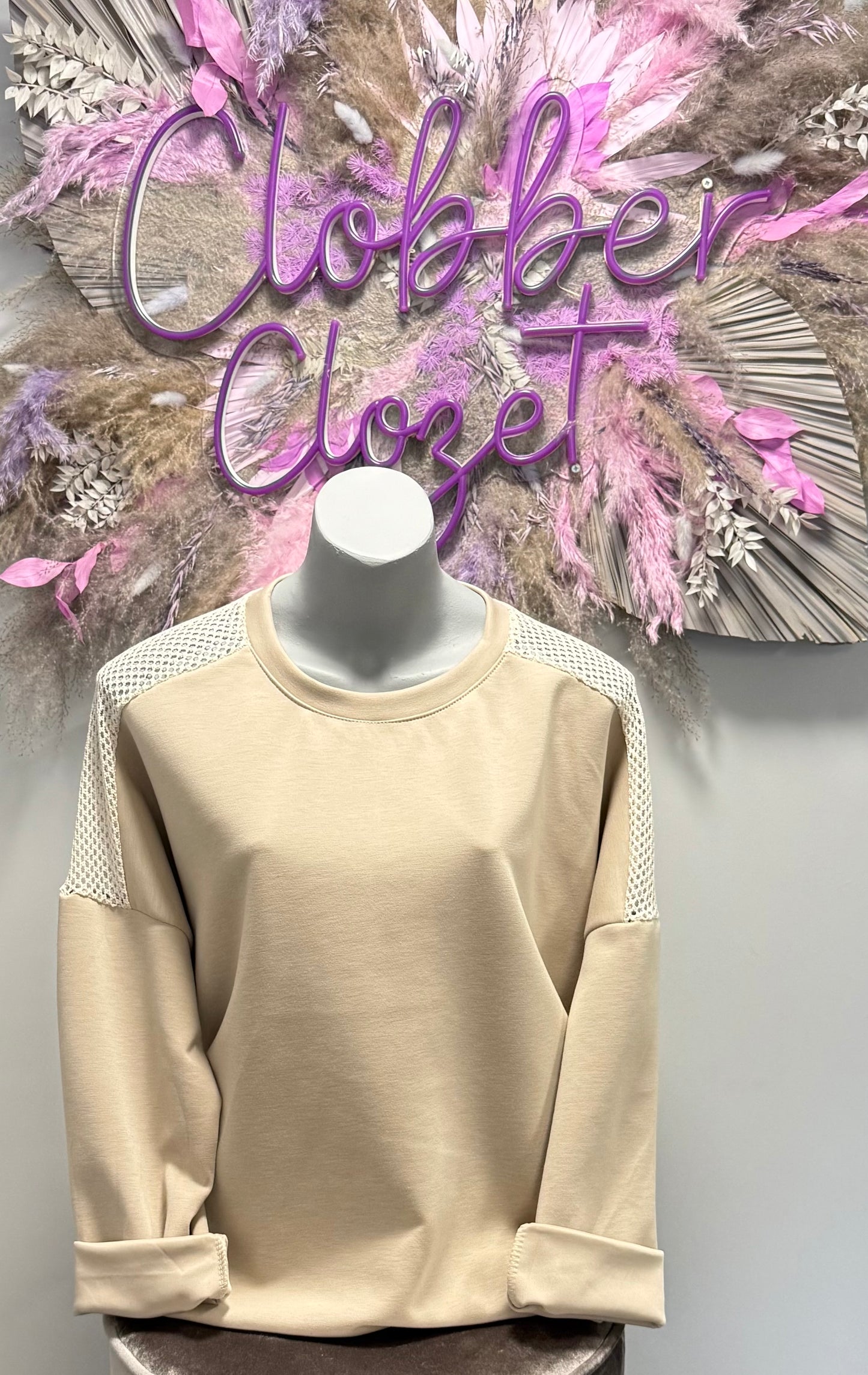 Italian Plain Mesh Textured Oversize Top