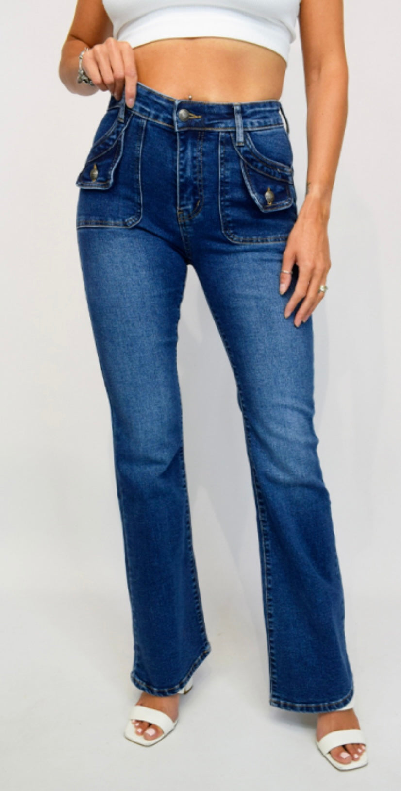 Pocket Front Flare Leg Jeans