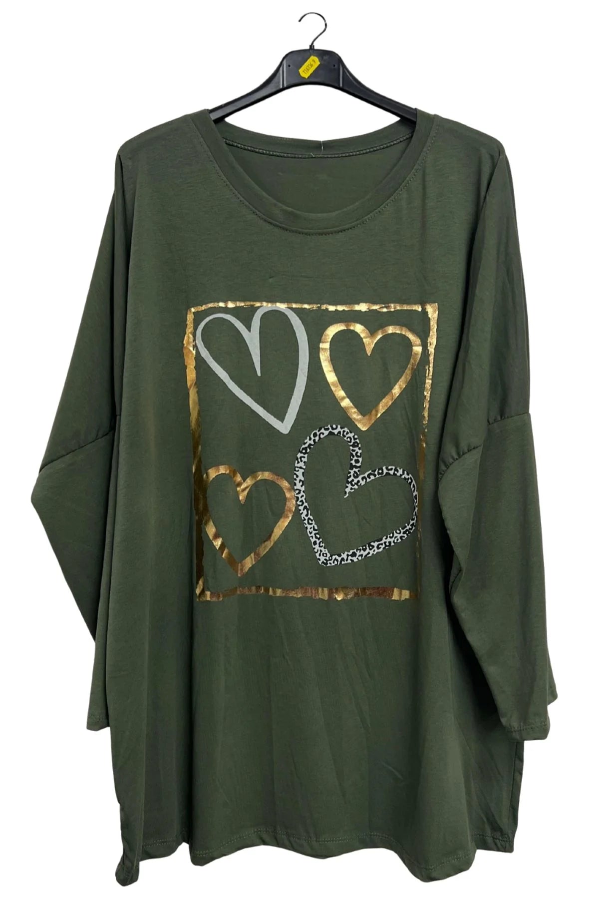 Italian Metallic Foil Hearts Oversized Longline Top