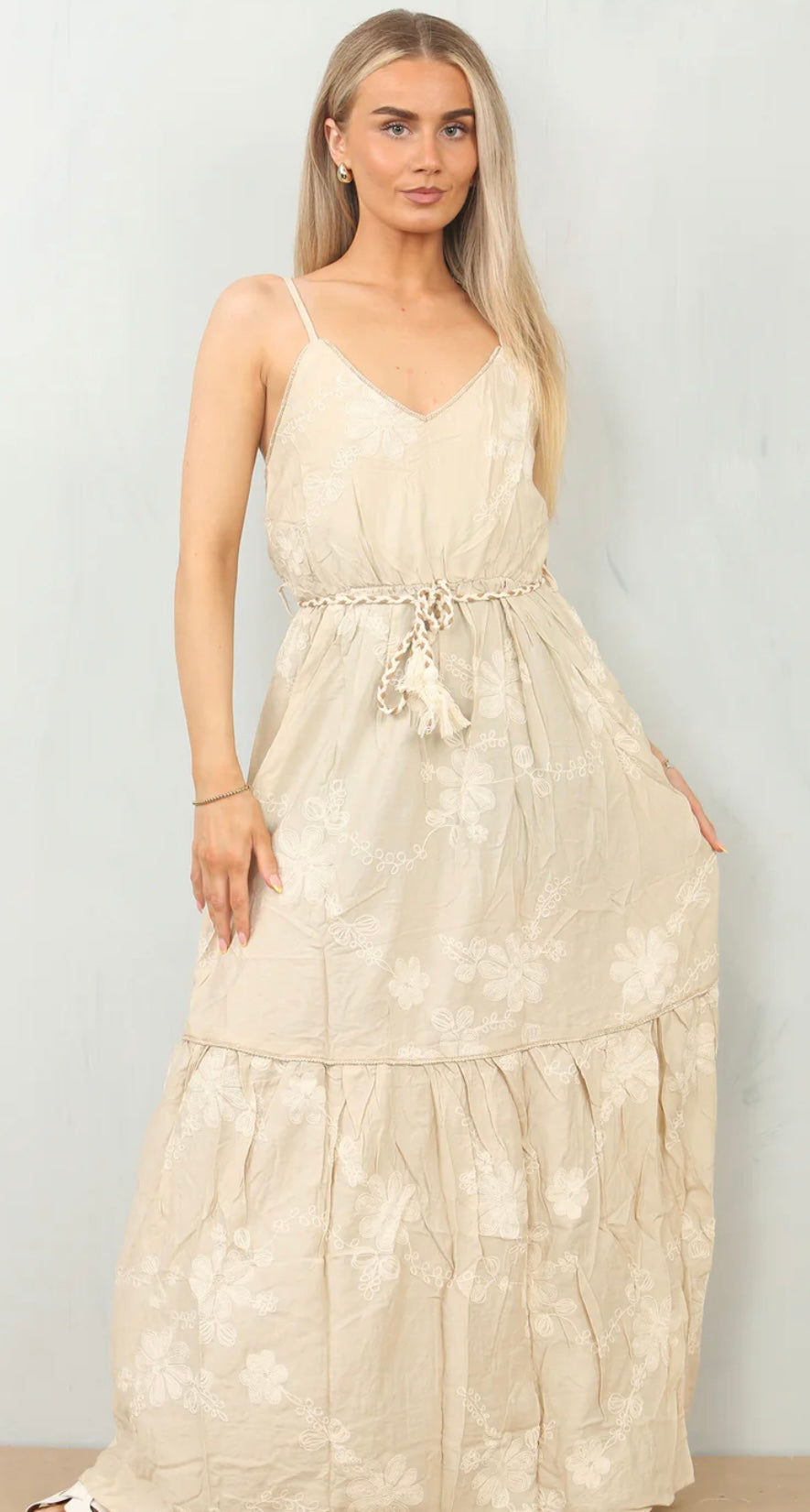 Cami Embroidered Tie Up Maxi Dress
