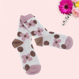Daisy Flower Pattern Socks - Pink and Brown