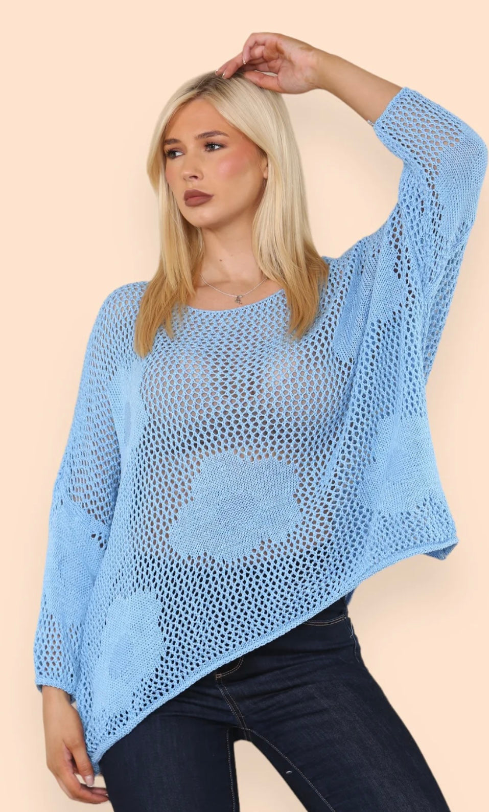 Florence - Flower Fishnet Oversized Top - Pink