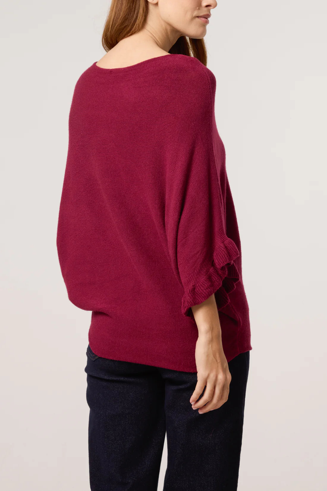 Wine Ruffle Short Sleeve Knit Top