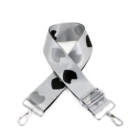 Canvas Strap - Black/Silver Hearts Print