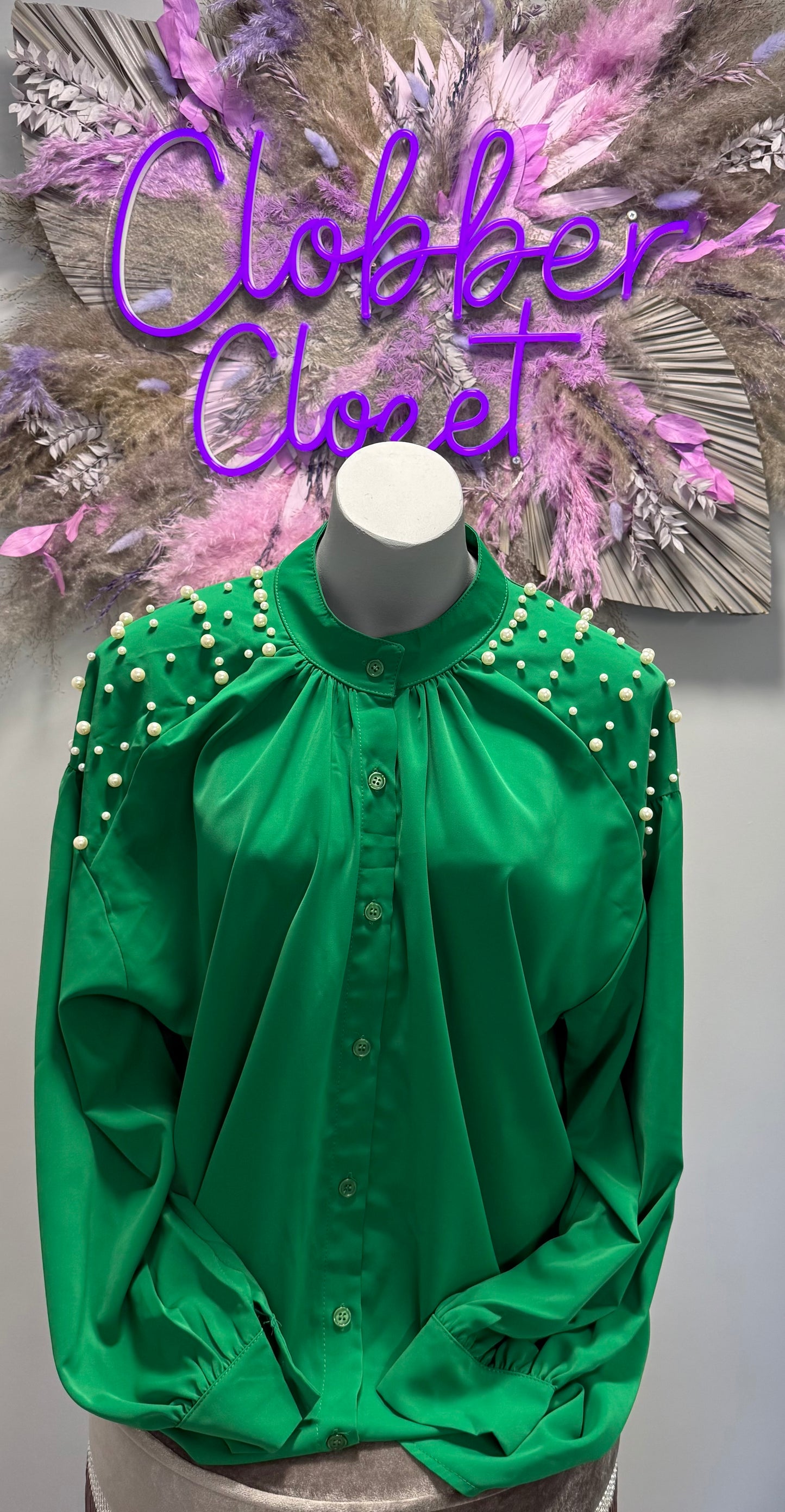 Plus Size Pearl Studded Blouse