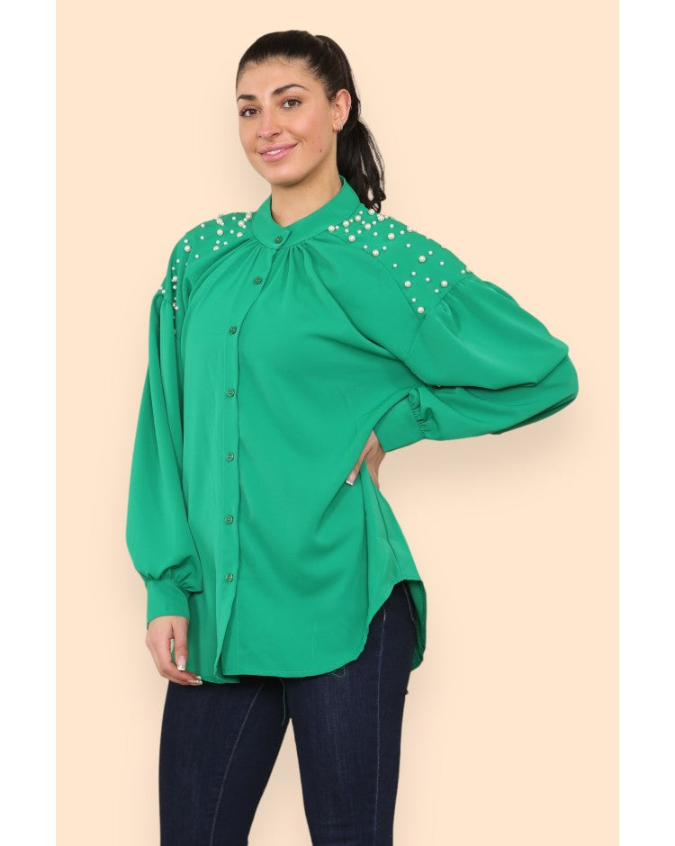 Plus Size Pearl Studded Blouse