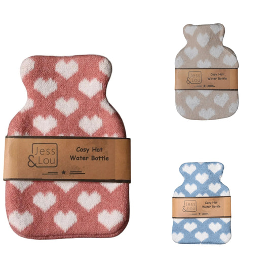 Jess & Lou White Hearts Mini Hot Water Bottle