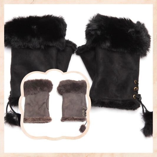 Faux Fur Trim Fingerless Gloves