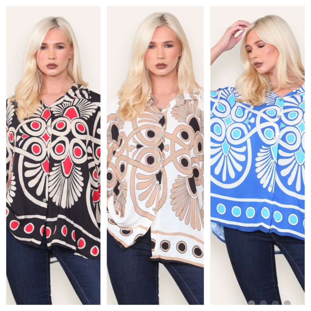 Lana - Italian Patterned Oversized Shirt