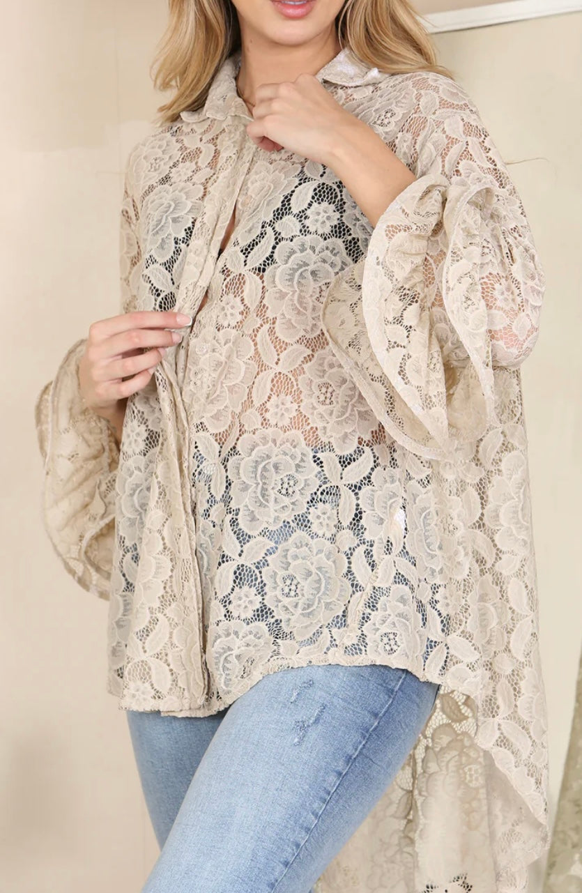 Izzy Lace Italian Rara Ruffle Sleeve Shirt