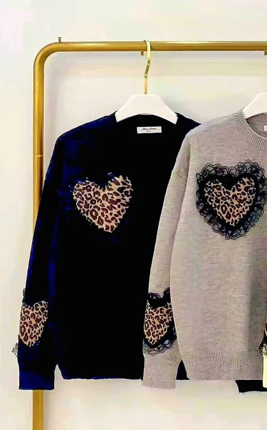 3D Leopard Heart Frill Jumper
