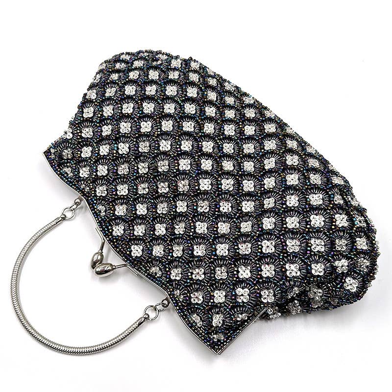Crystal beads embellished Evening Bag: Black