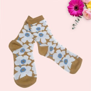 Daisy Flower Pattern Socks  - Mustard