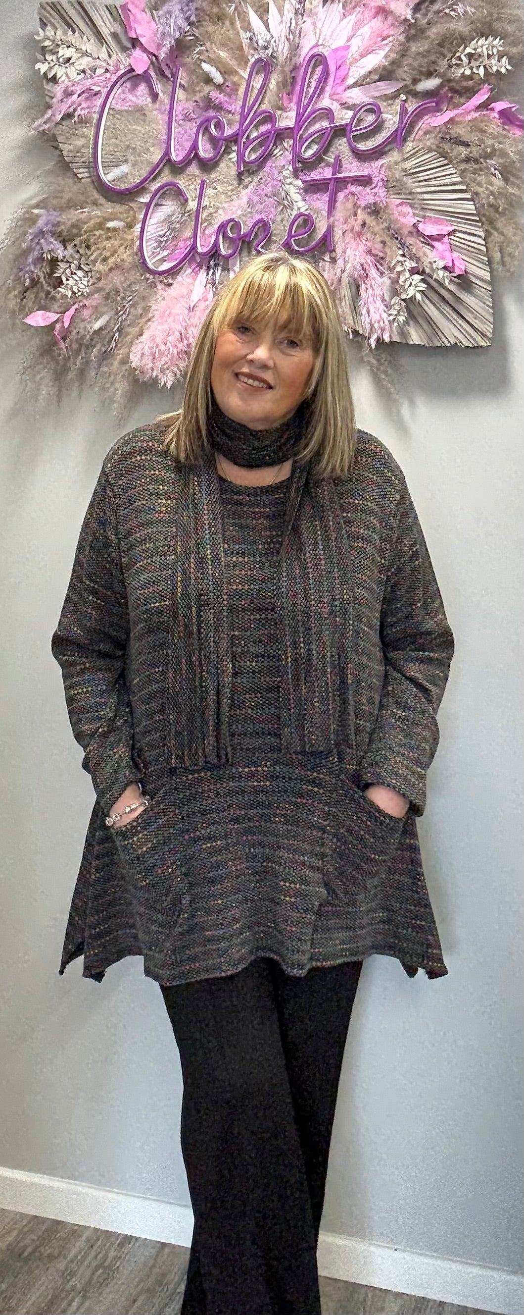 Italian Multi Stripe Pattern With Scarf Jumper