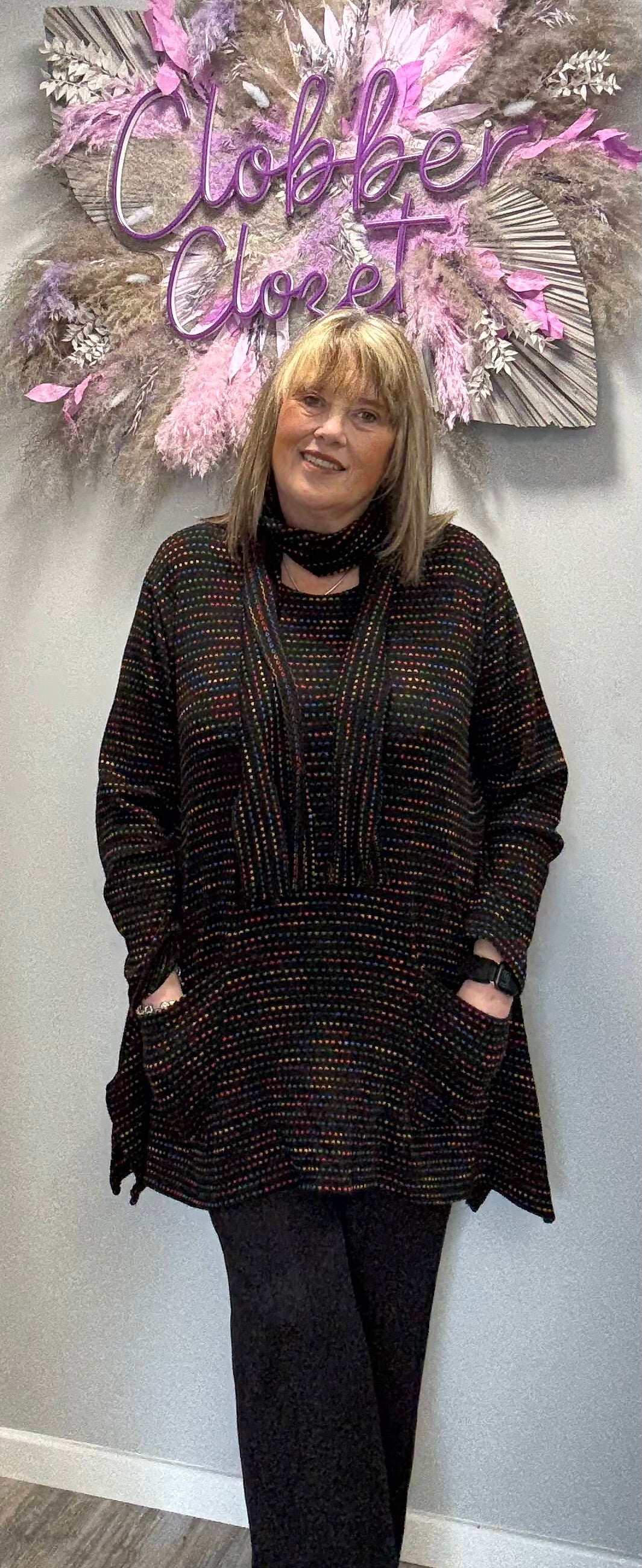 Italian Multi Stripe Pattern With Scarf Jumper