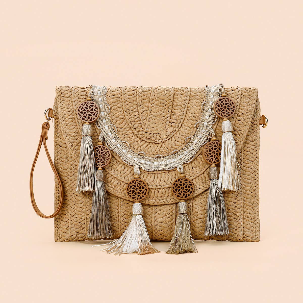 Tassels clutch straw bag