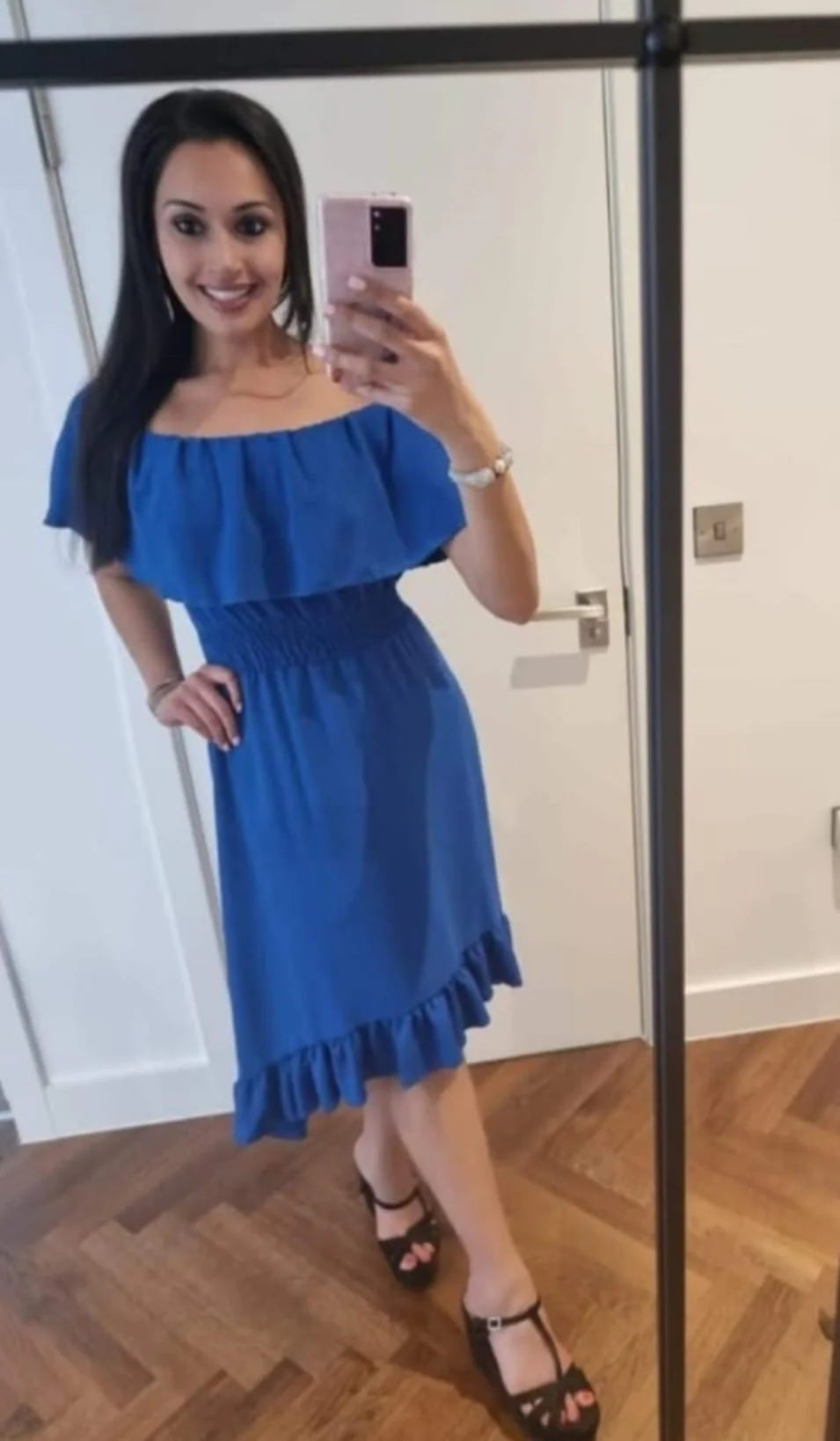 Khloe - Bardot High Low Rouched Waist Midaxi Dress