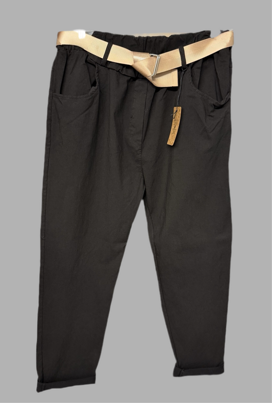 Black Magic Trousers with Gold Coloured Belt