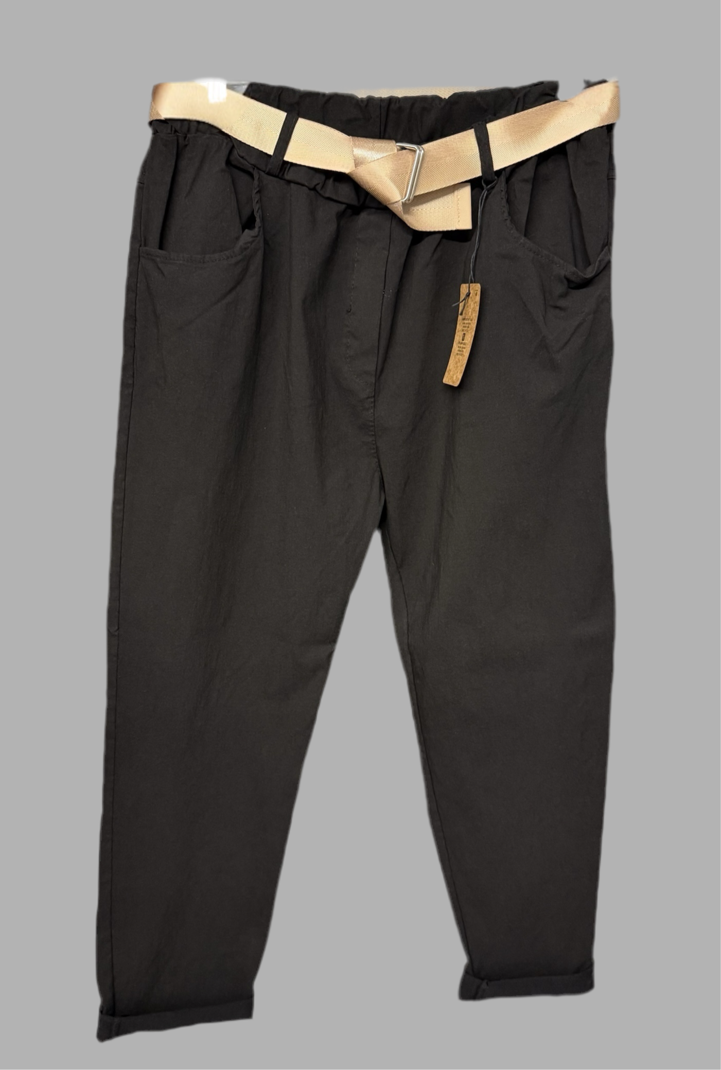 Plus Size Black Magic Trousers with Gold Coloured Belt