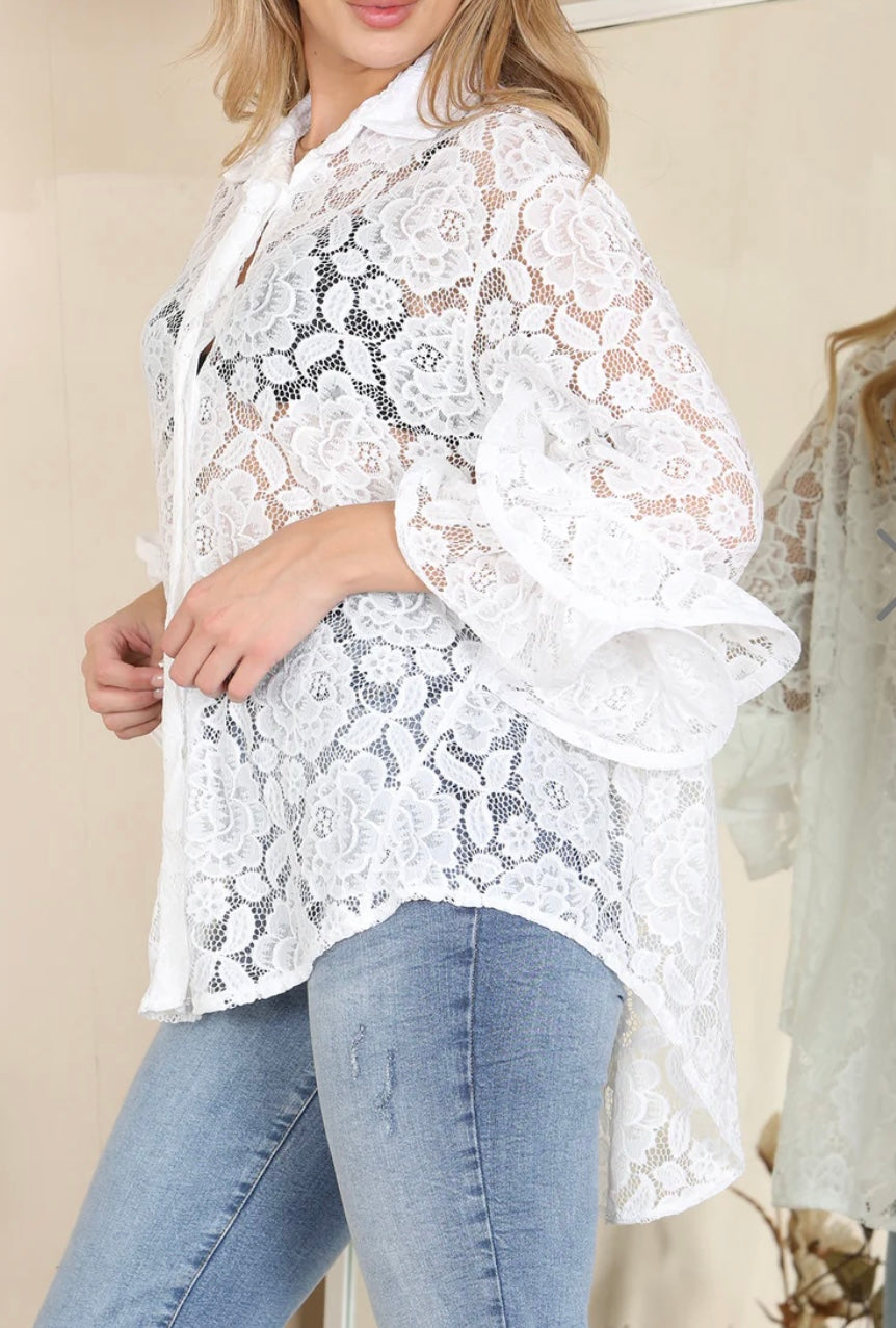 Izzy Lace Italian Rara Ruffle Sleeve Shirt