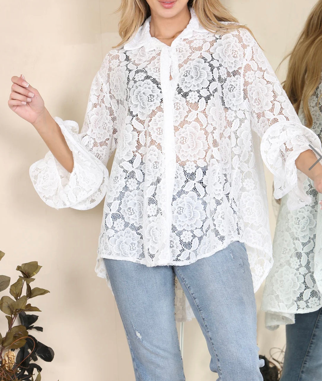 Izzy Lace Italian Rara Ruffle Sleeve Shirt