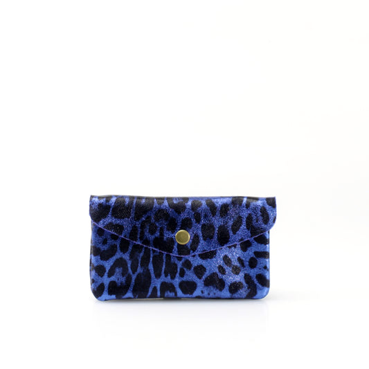 Royal Blue Leather Leopard Print Purse