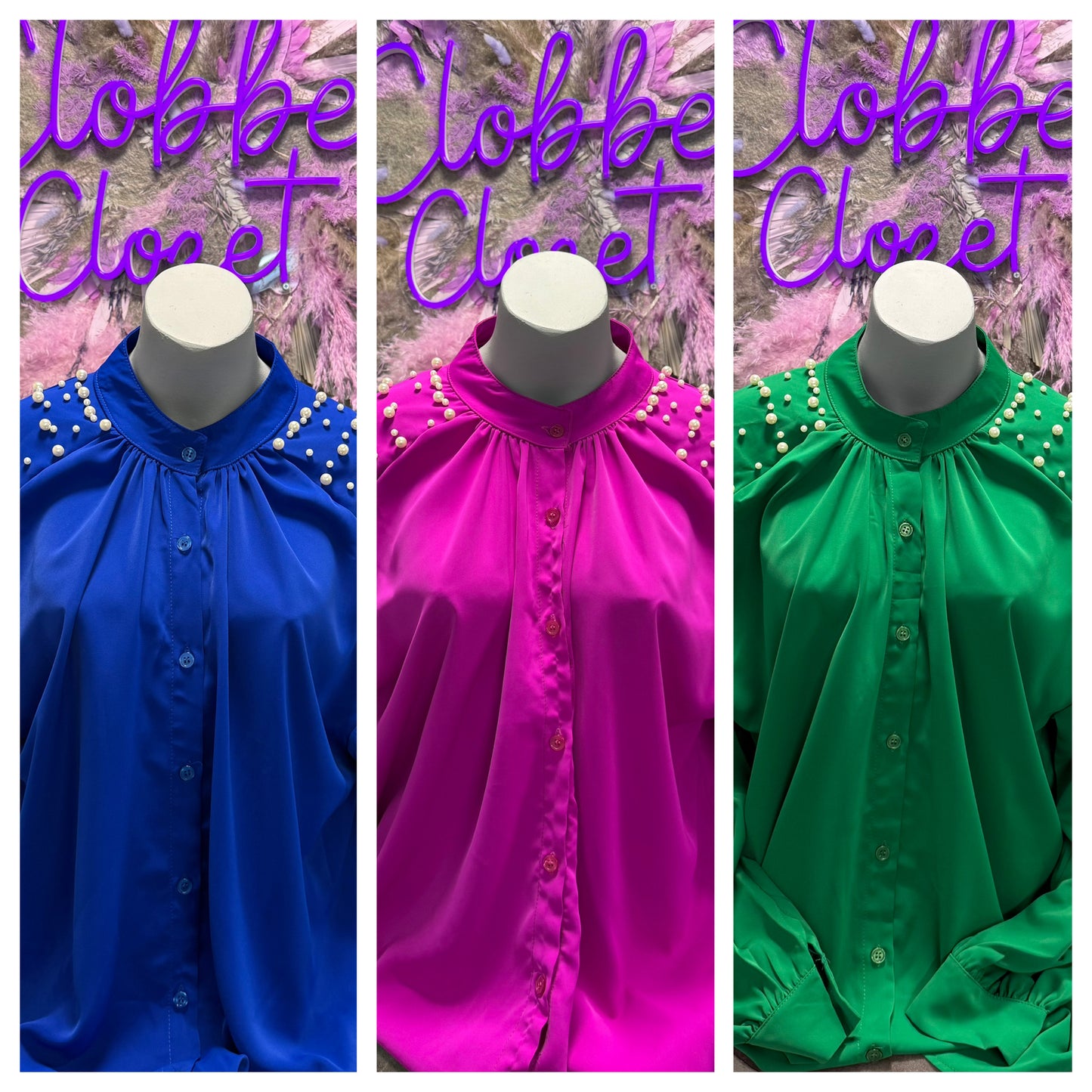 Plus Size Pearl Studded Blouse