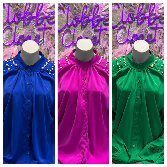 Plus Size Pearl Studded Blouse