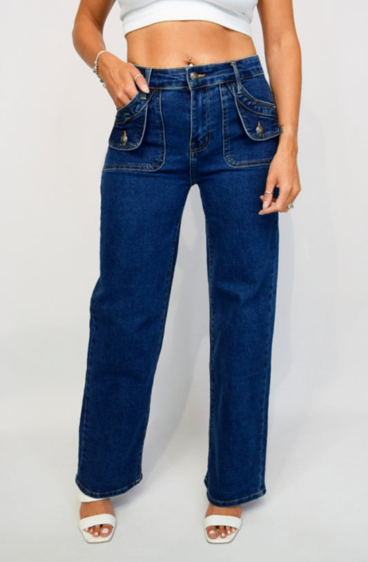 Pocket Front Wide Leg Jeans