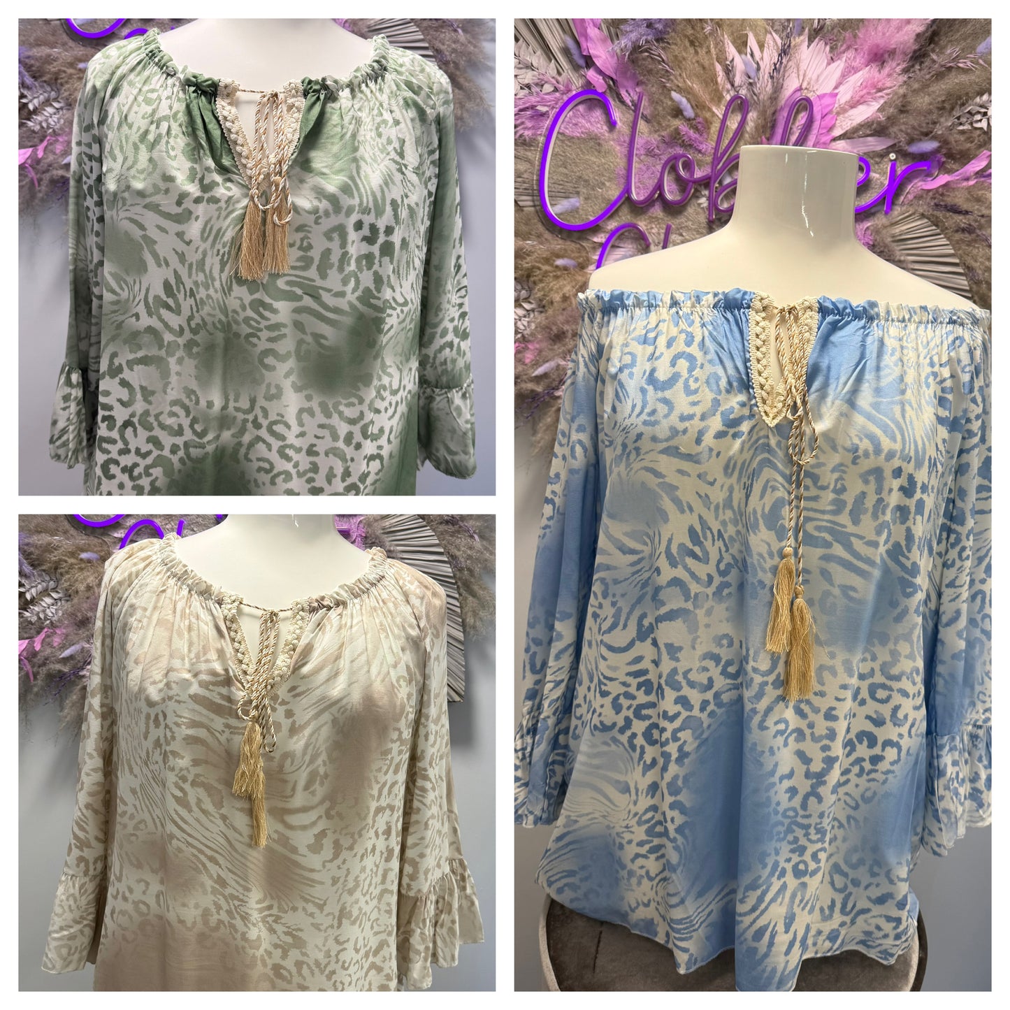 Plus Size Italian Animal Print Bardot Blouse