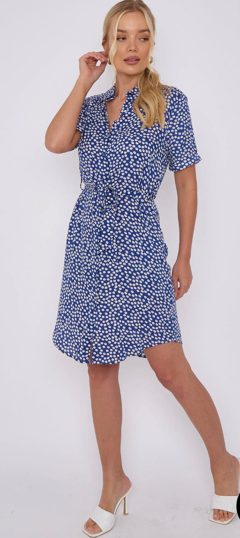 Blue Daisy Print Cheesecloth Mini Dress