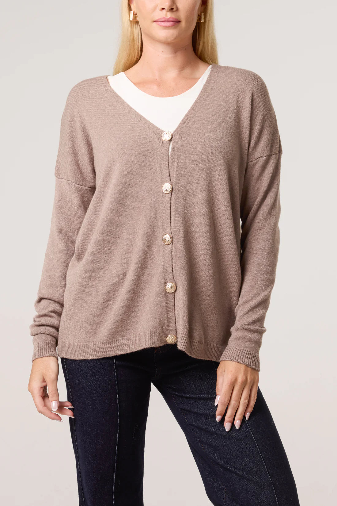 Gold Buttons Long Sleeve Cardigan