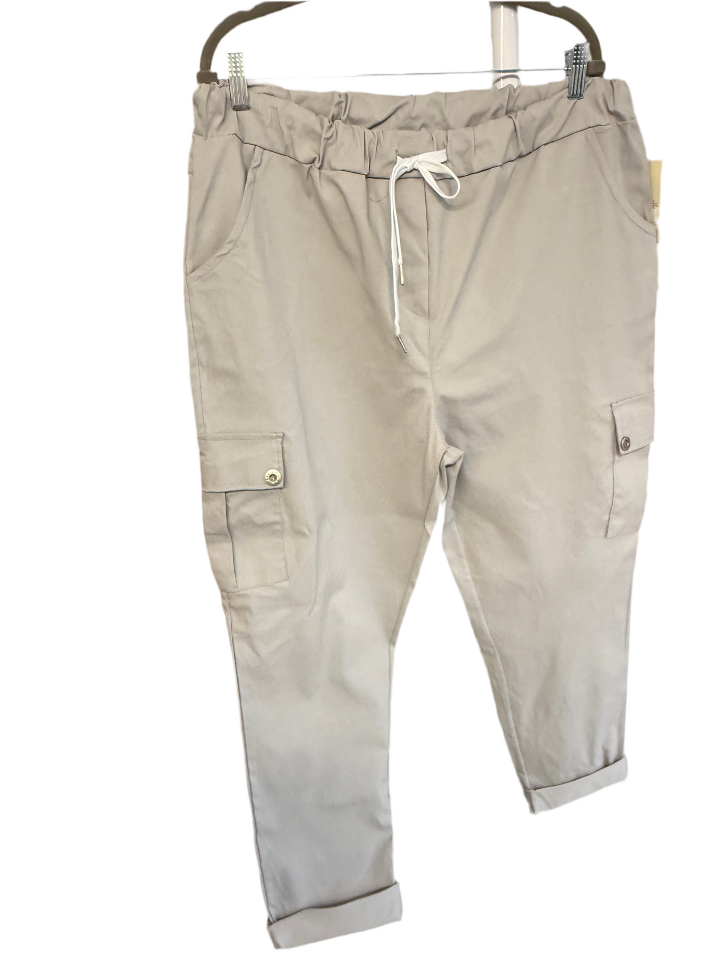 Plus Size Grey Combat Style Turn Up Trousers With Pocket