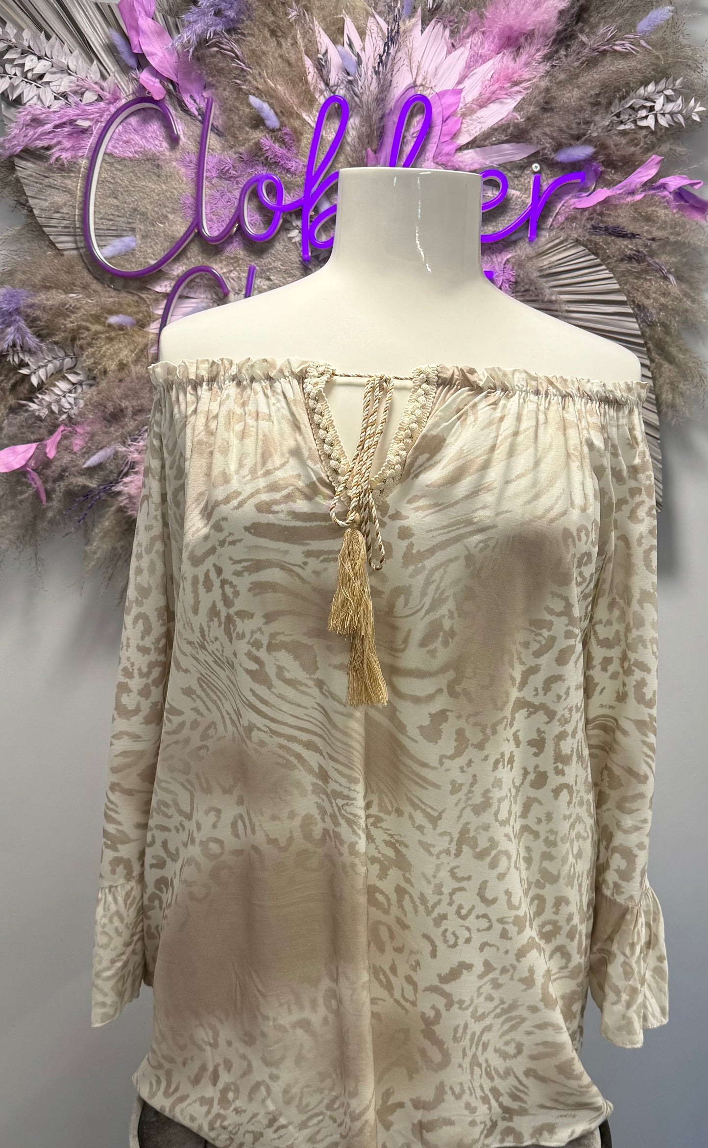 Plus Size Italian Animal Print Bardot Blouse