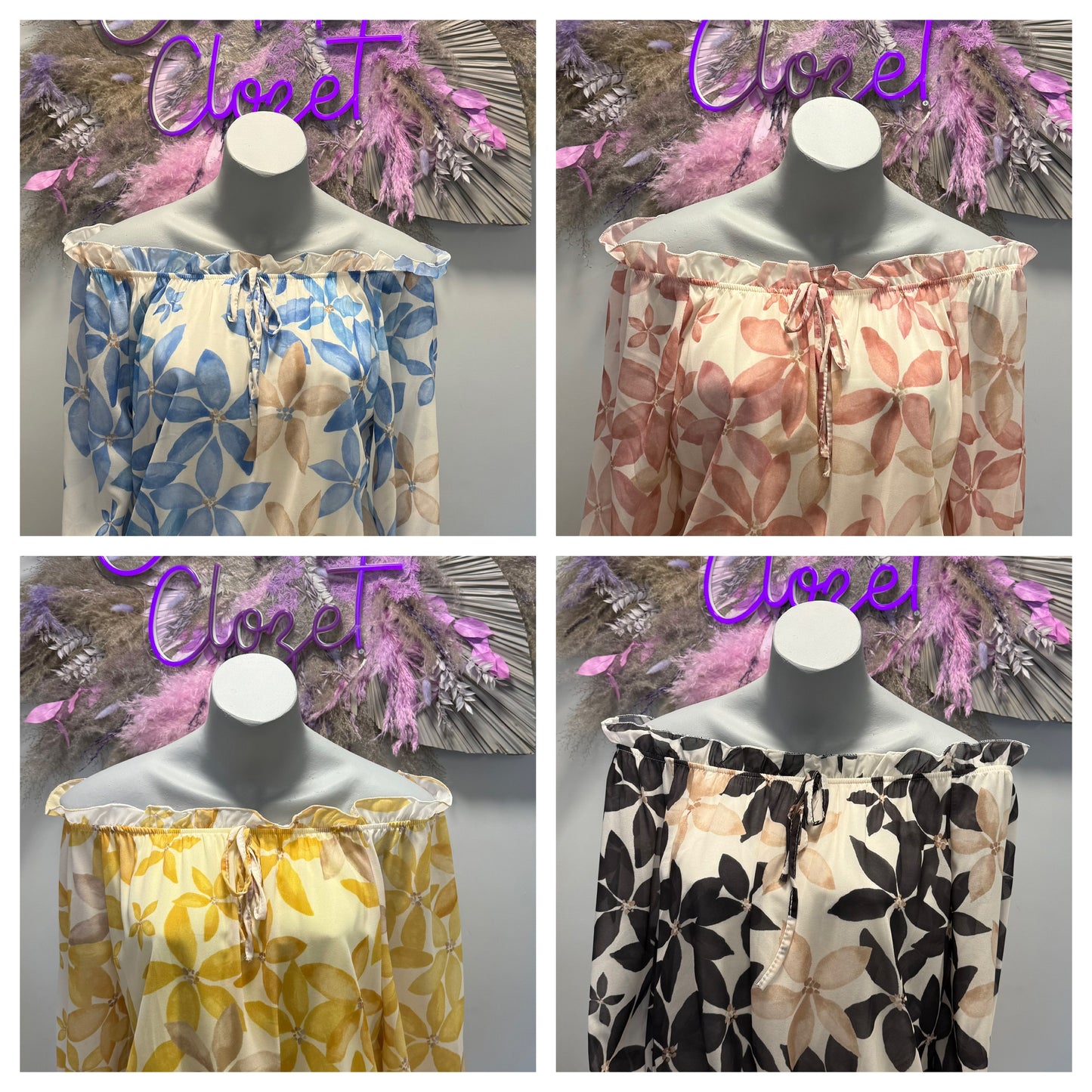 Floral Bardot Ruffle Blouse