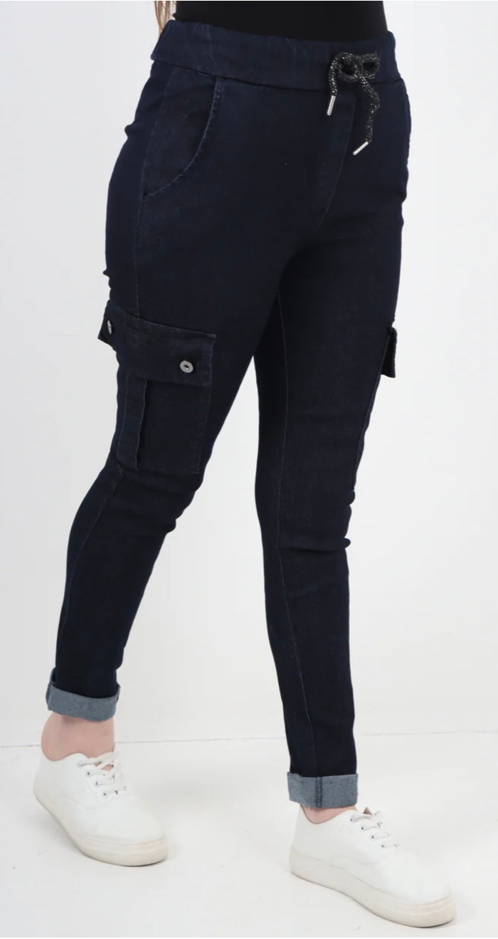 Joan - Italian Denim Magic Cargo Pocket Trousers