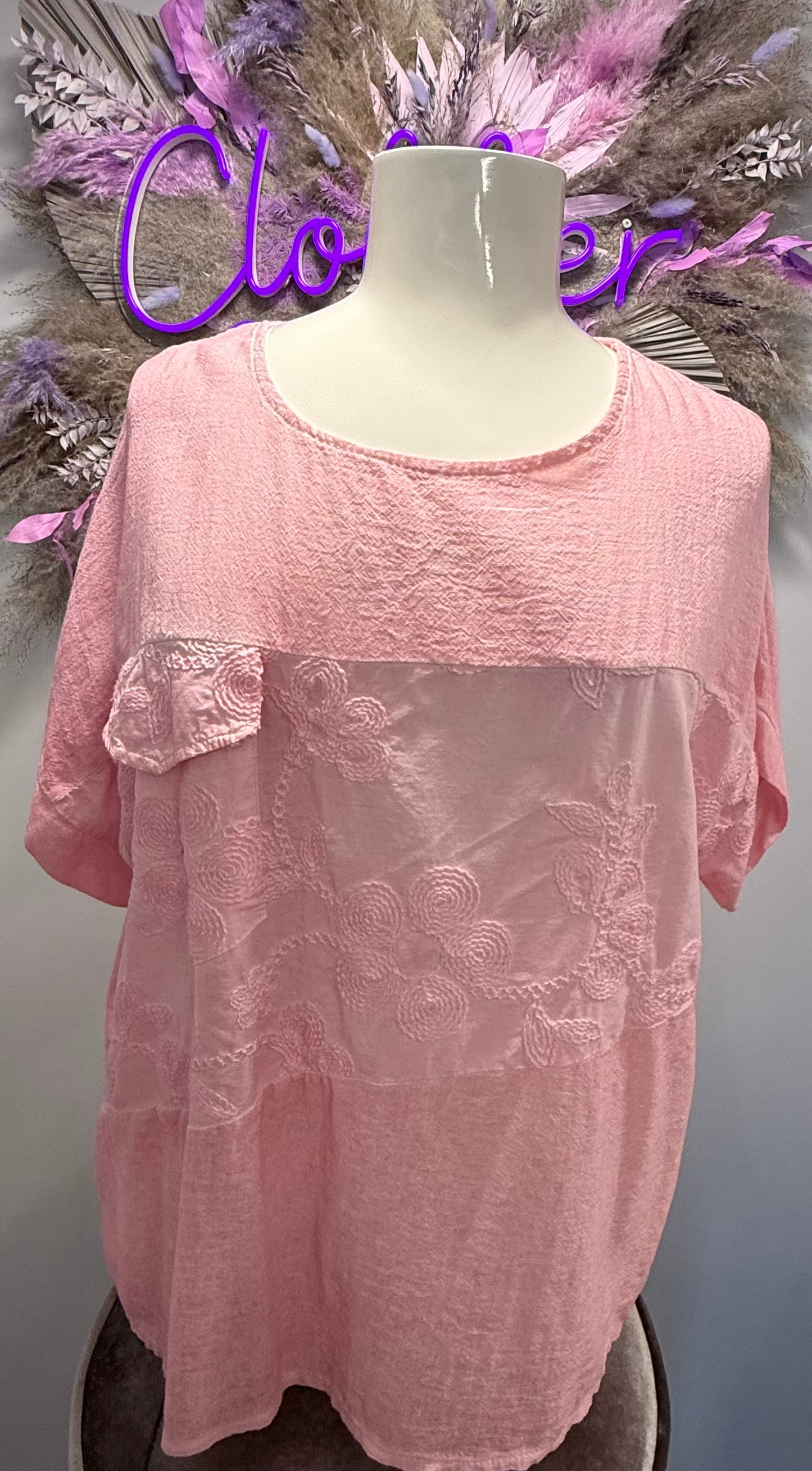 Plus Size Embroidered Floral Stitch Panel T-Shirt