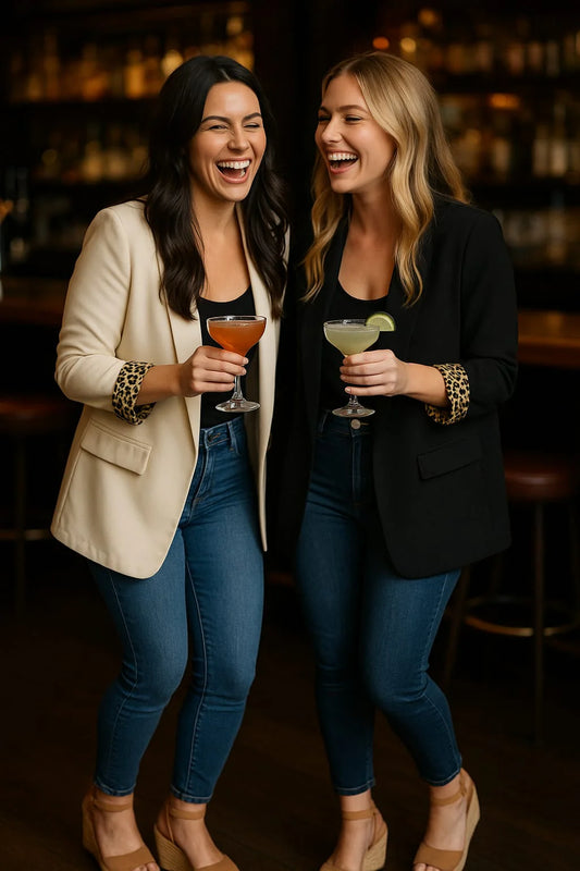 Black Leopard Trim Turn Up Sleeve Blazer