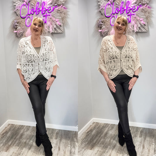 Jessica Curved Hem Crochet Cotton Cardigan