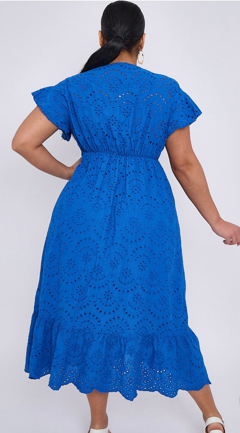 Emily Plus Size Broderie Lace Wrap Top Frill Sleeves Dress