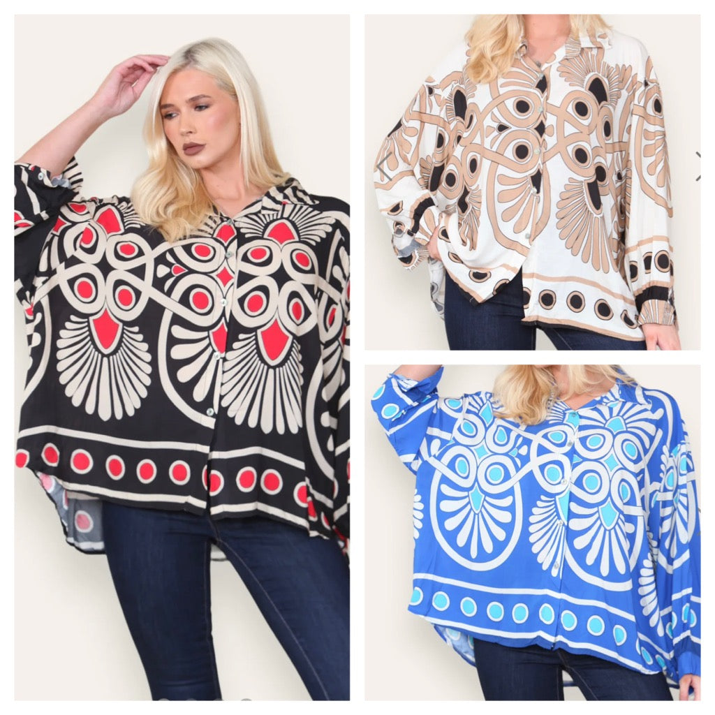 Lana - Italian Patterned Oversized Shirt