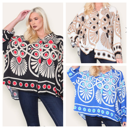 Lana - Italian Patterned Oversized Shirt