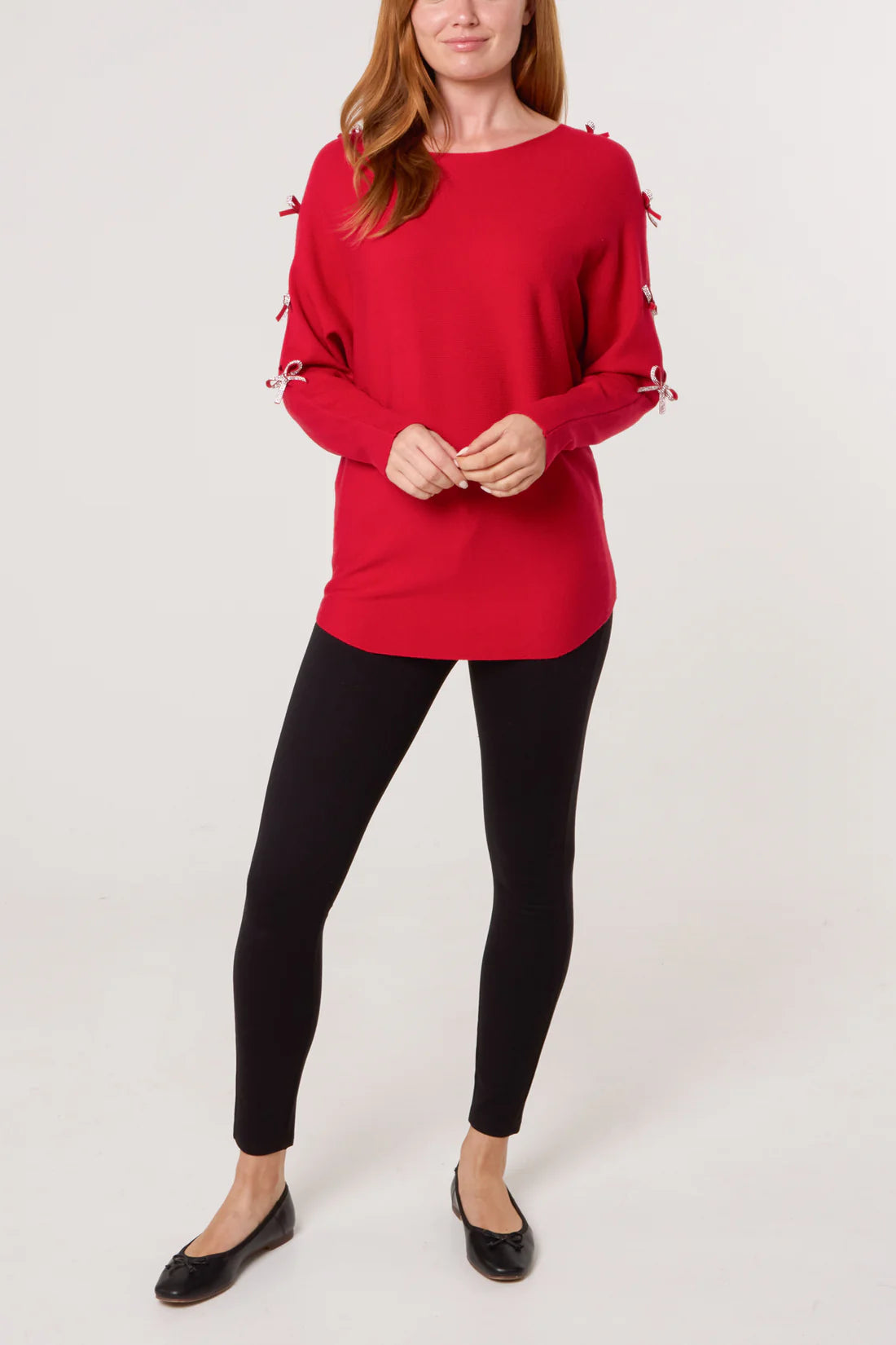 Diamante Bow Cut Out
Sleeve Jumper