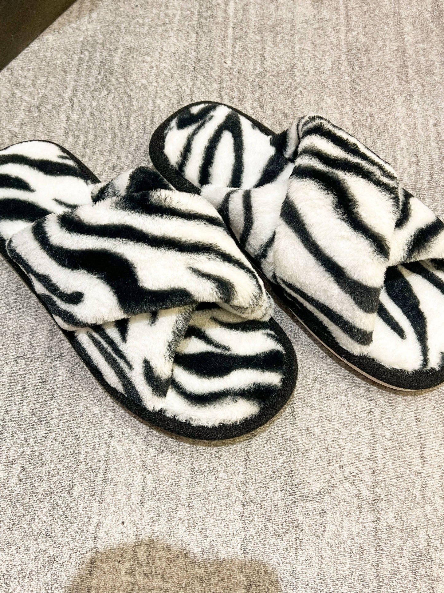 Zebra Luxe Cross Strap Luxurious Slippers